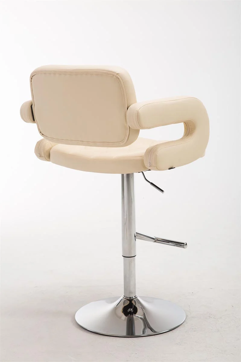 Tabouret de bar en synthétique crème et piètement chromé design contemporain avec repose-pieds 10_0001188
