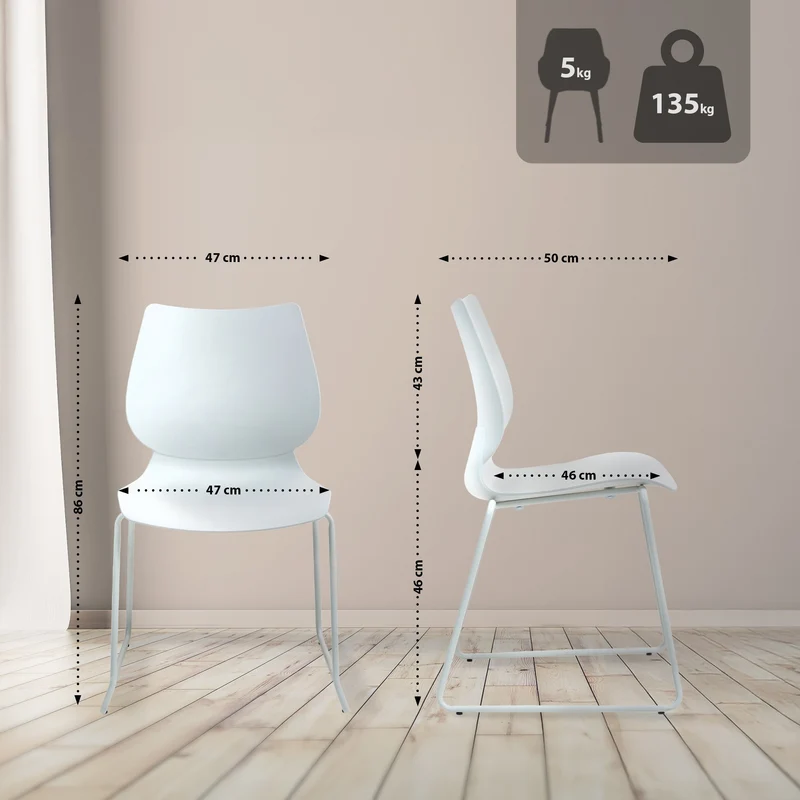 Chaise blanche au design épuré – Style contemporain plastique blanc cadre métal blanc 10_0008268