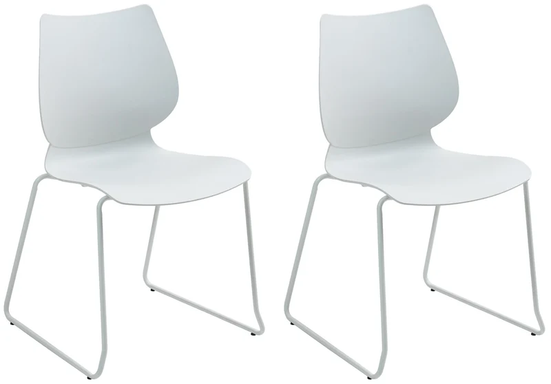 Lot de 2 chaises visiteur conférence bureau salle à manger empilable en plastique blanc et métal 10_0007348