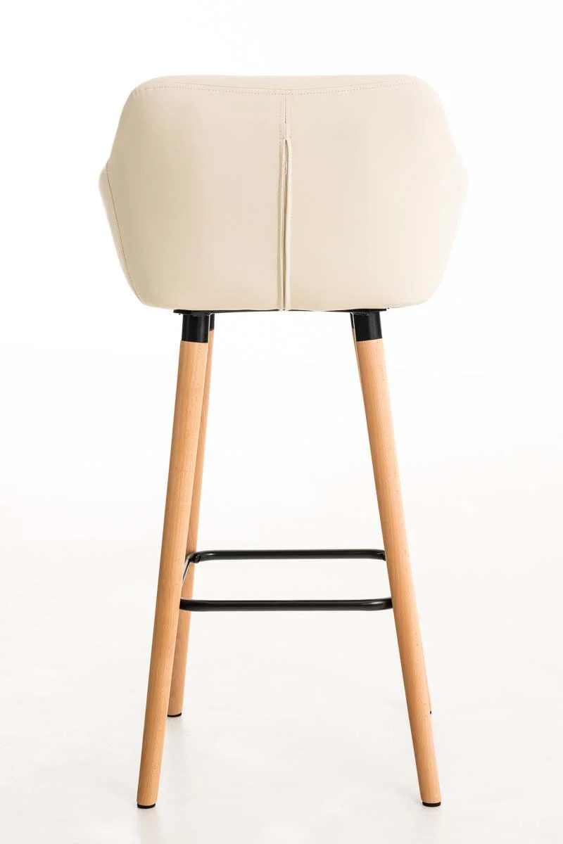 Tabouret de bar x1 design scandinave en PVC crème cadre en bois repose-pieds en métal 10_0006151