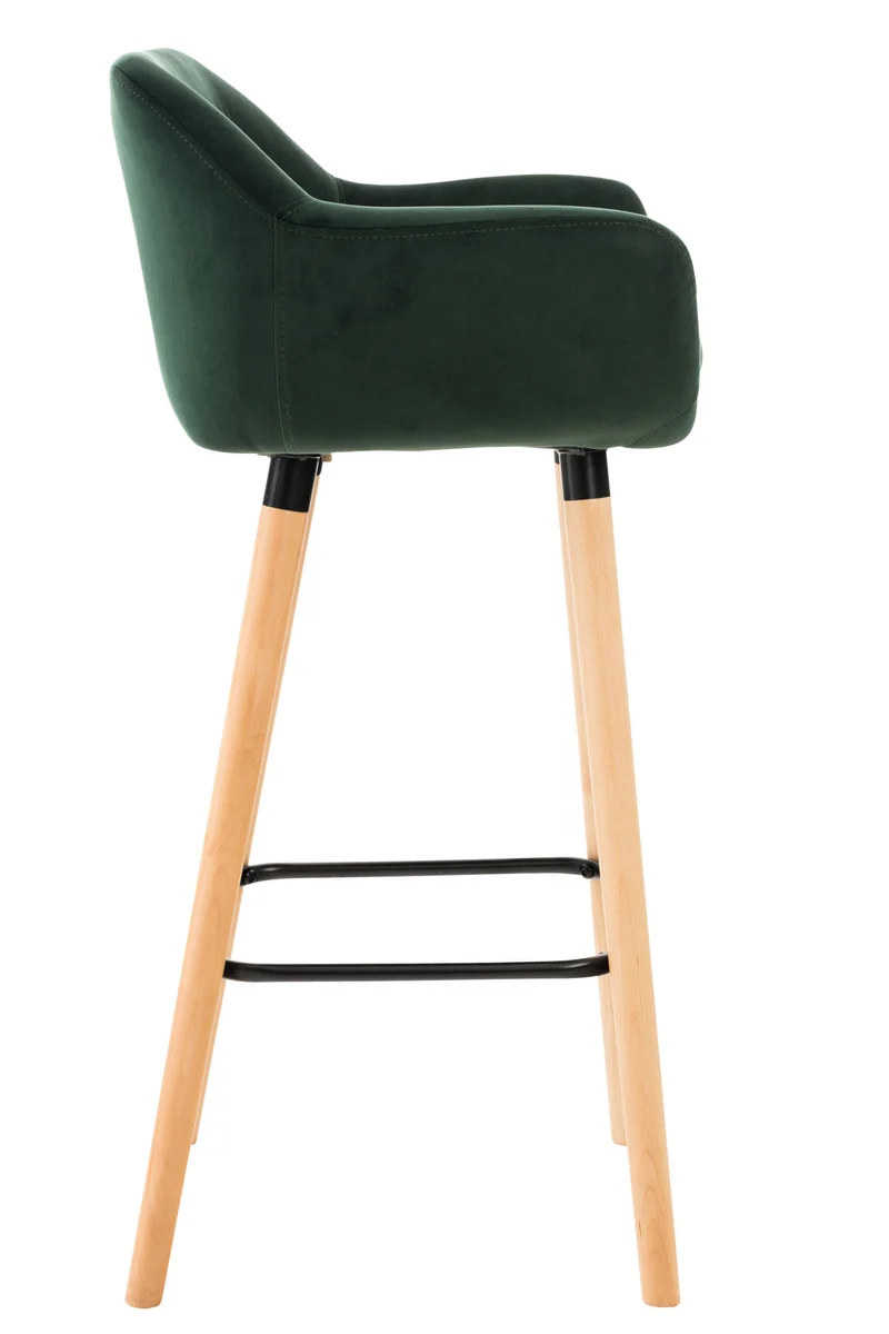 Tabouret de bar lounge x1 design scandinave assise en velours vert pieds en bois repose-pieds en métal 10_0004911
