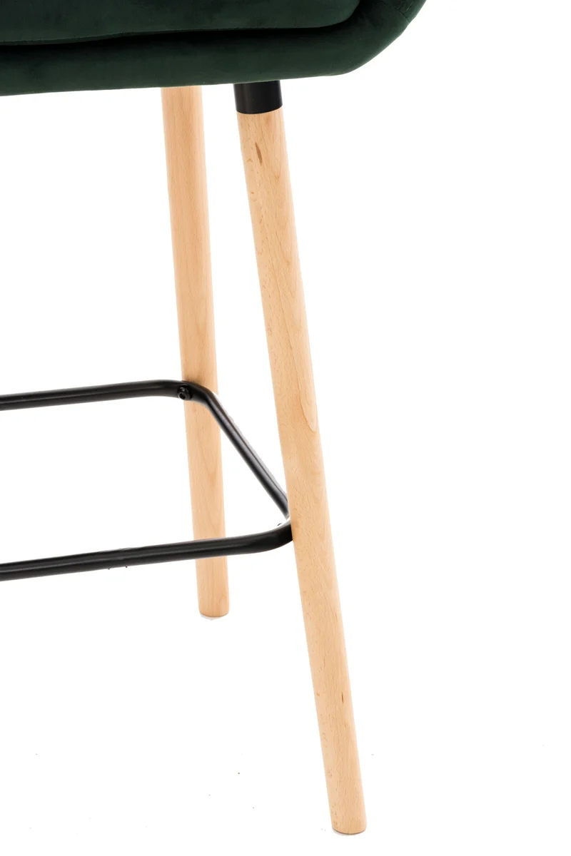 Tabouret de bar lounge x1 design scandinave assise en velours vert pieds en bois repose-pieds en métal 10_0004911