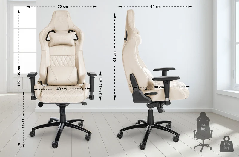 Fauteuil de bureau sur roulettes mécanisme à bascule coussin lombaire en cuir véritable crème cadre métal 10_0007085