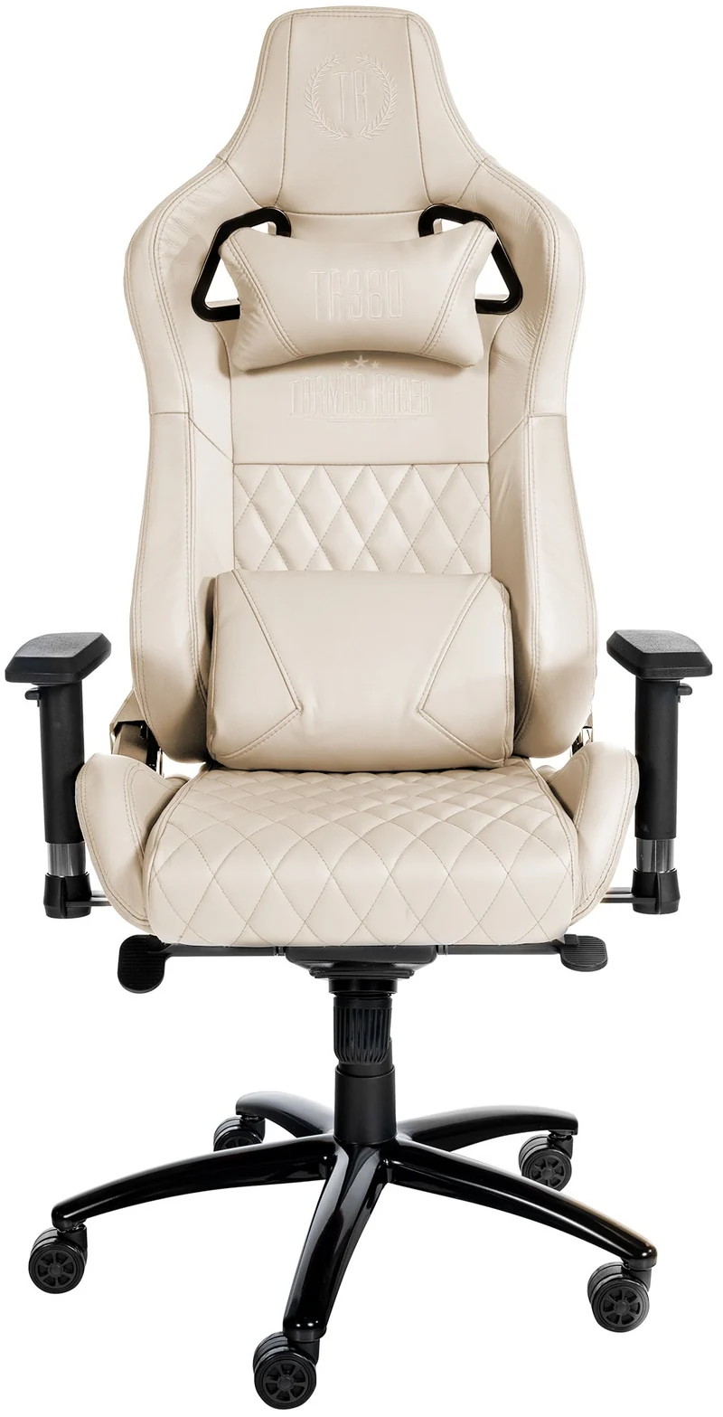 Fauteuil de bureau sur roulettes mécanisme à bascule coussin lombaire en cuir véritable crème cadre métal 10_0007085