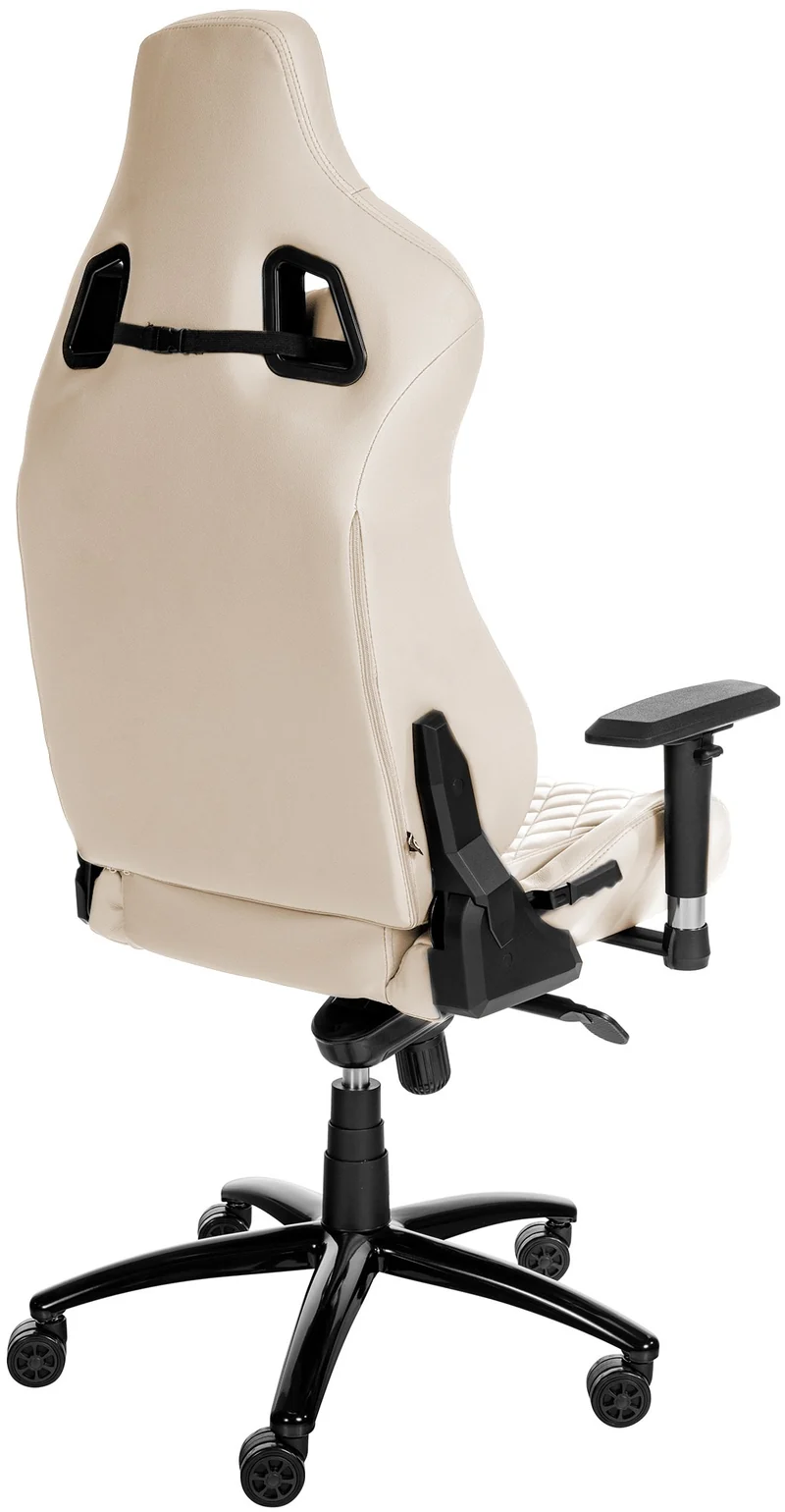 Fauteuil de bureau sur roulettes mécanisme à bascule coussin lombaire en cuir véritable crème cadre métal 10_0007085