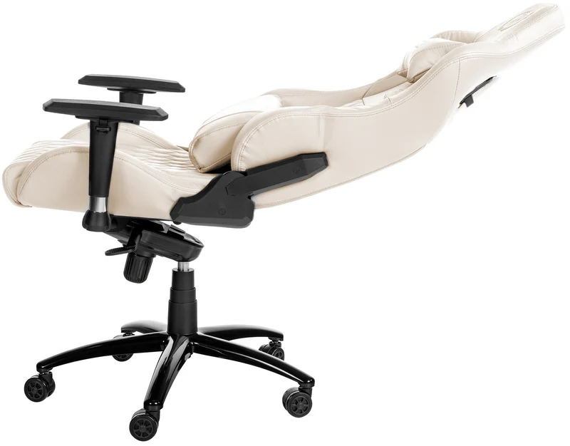 Fauteuil de bureau sur roulettes mécanisme à bascule coussin lombaire en cuir véritable crème cadre métal 10_0007085