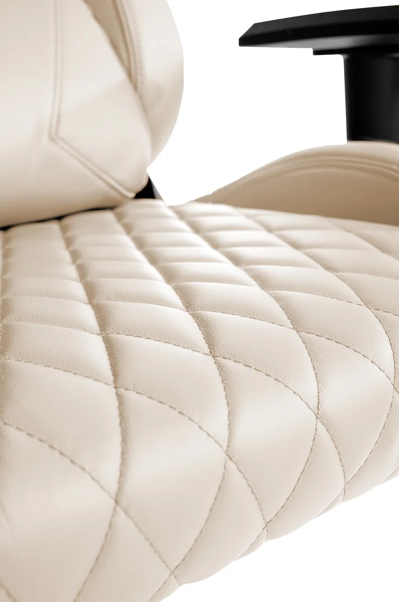 Fauteuil de bureau sur roulettes mécanisme à bascule coussin lombaire en cuir véritable crème cadre métal 10_0007085