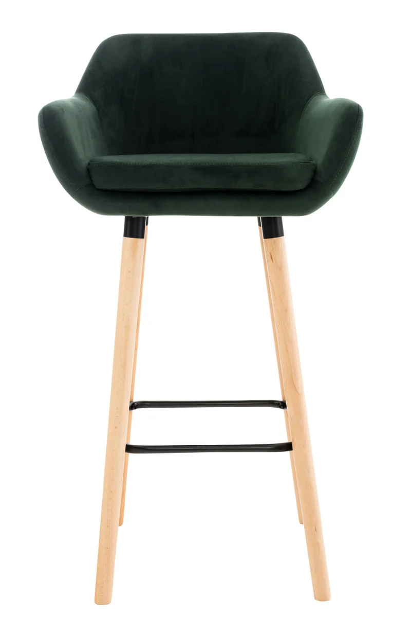 Lot de 2 tabourets de bar en velours vert pieds en bois avec repose-pieds et accoudoirs style rétro moderne 10_0000319
