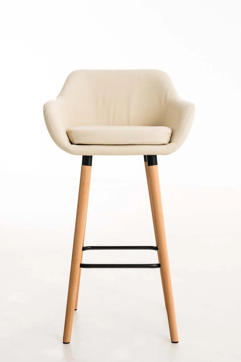 Lot de 2 tabourets de bar chaise haute design scandinave accoudoirs et repose-pied synthétique crème 10_0001004