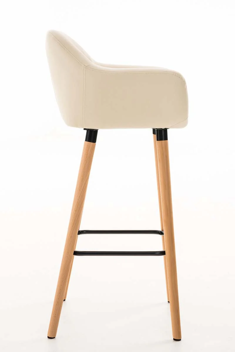 Lot de 2 tabourets de bar chaise haute design scandinave accoudoirs et repose-pied synthétique crème 10_0001004