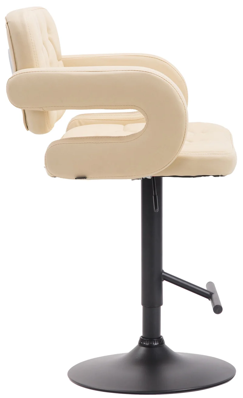 Tabouret de bar en synthétique crème et piètement noir design contemporain avec repose-pieds 10_0001214