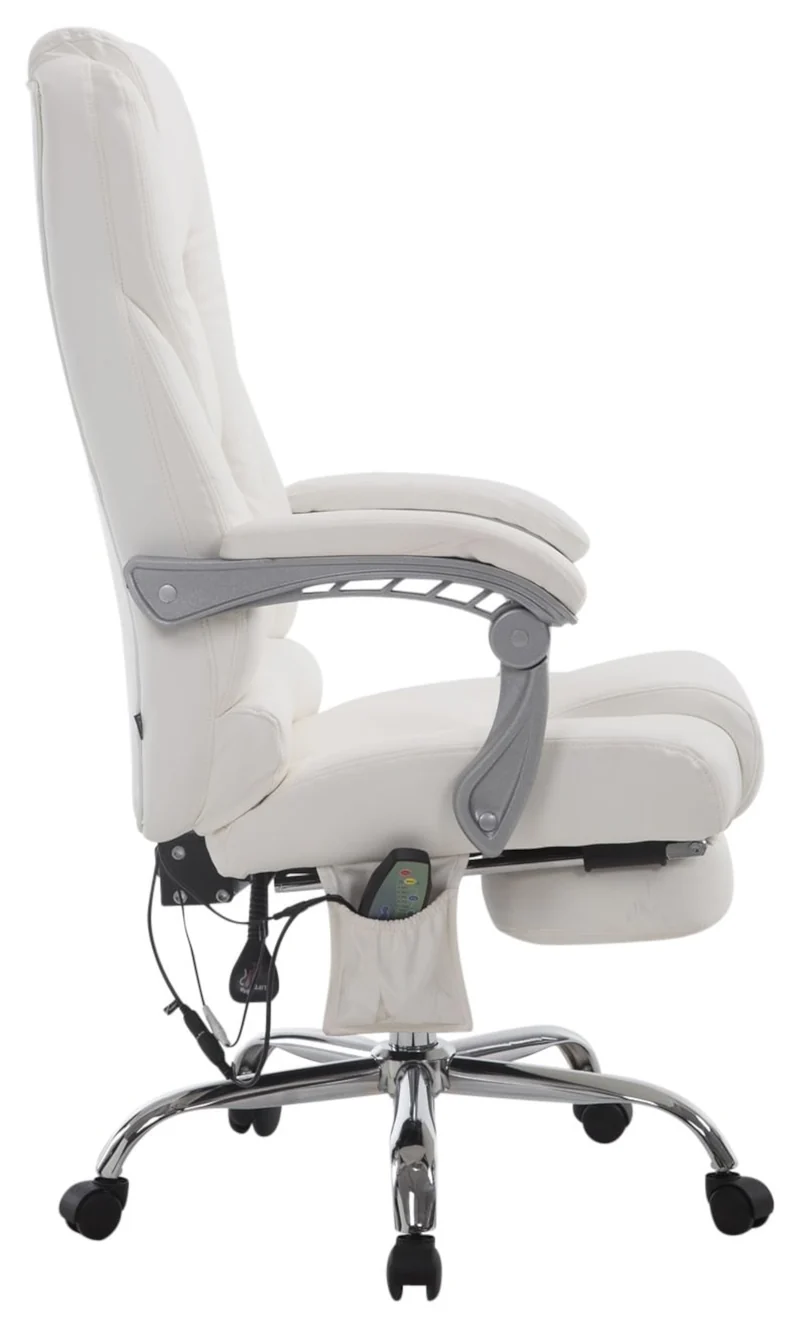 Fauteuil de bureau ergonomique fonction massage avec repose-pieds extensible accoudoirs en PVC blanc et métal 10_0006978
