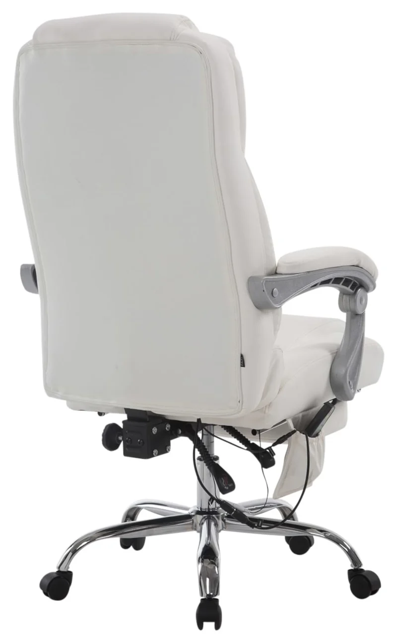 Fauteuil de bureau ergonomique fonction massage avec repose-pieds extensible accoudoirs en PVC blanc et métal 10_0006978