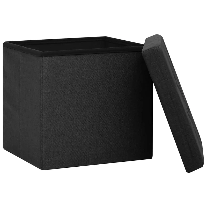 Tabouret assise pouf de rangement 38 x 38 x 38 cm pliable en tissu noir DEC026351