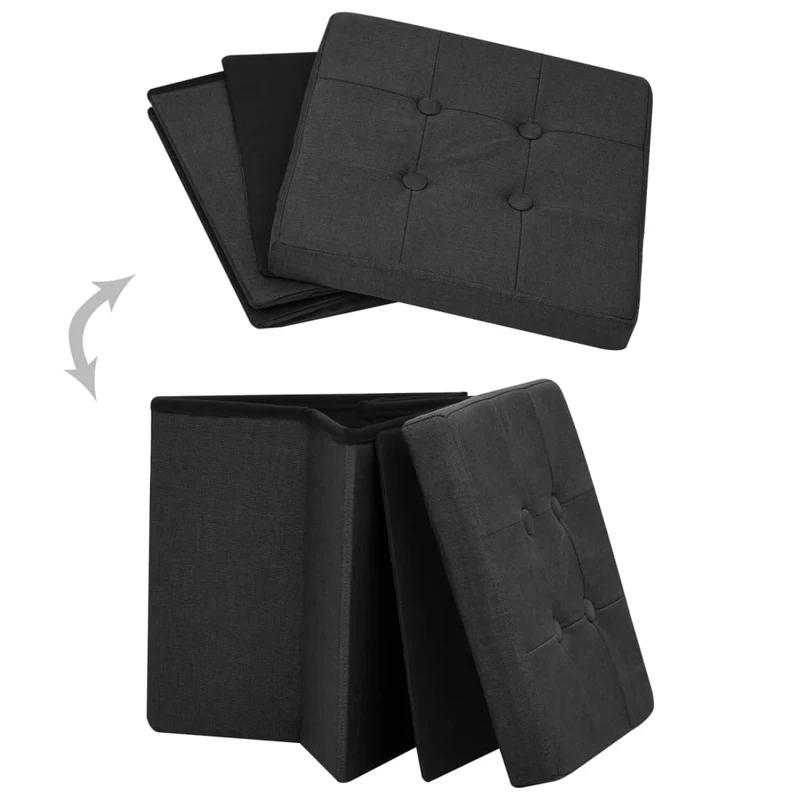 Tabouret assise pouf de rangement 38 x 38 x 38 cm pliable en tissu noir DEC026351