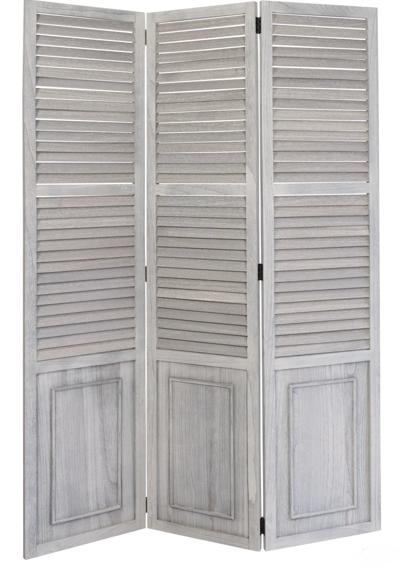 Paravent 3 panneaux gris en bois 120x170cm PAR06026