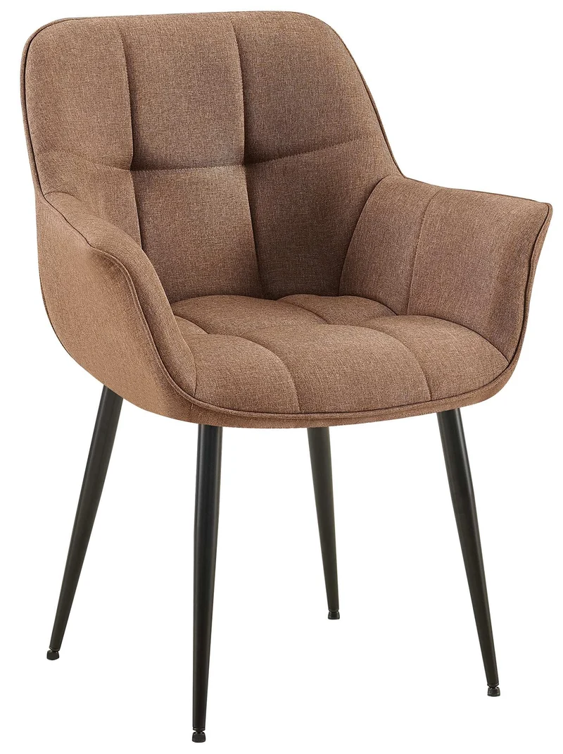 Chaise avec accoudoirs en velours matelassé taupe structure métallique noir confort premium 10_0007687