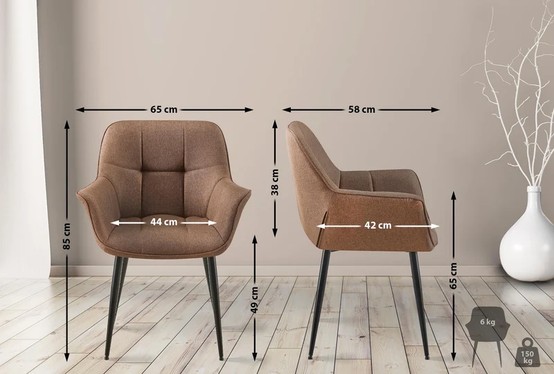 Chaise avec accoudoirs en velours matelassé taupe structure métallique noir confort premium 10_0007687