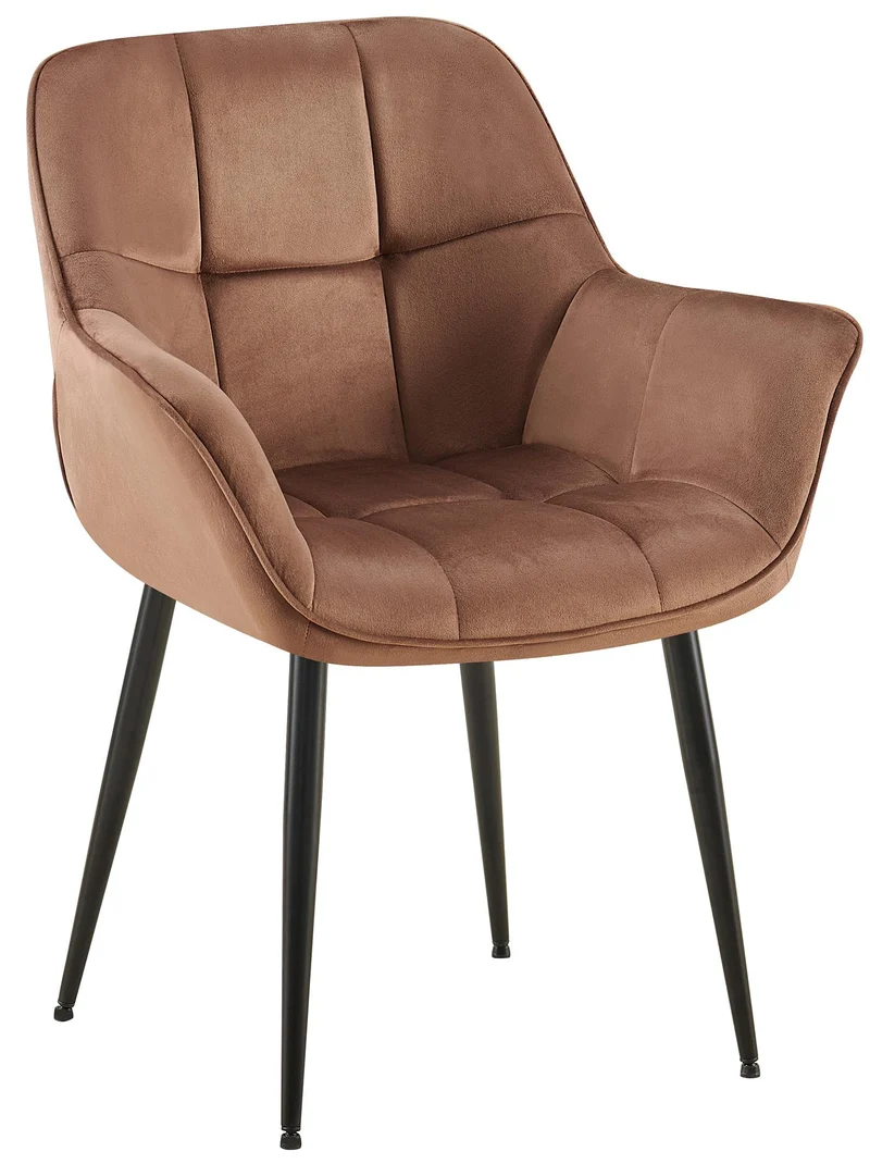 Chaise avec accoudoirs en velours matelassé marron structure métallique noir confort premium 10_0007672