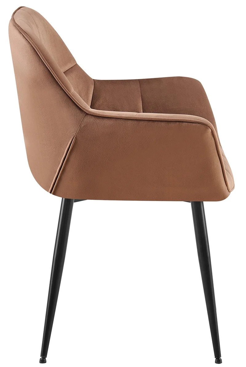 Chaise avec accoudoirs en velours matelassé marron structure métallique noir confort premium 10_0007672