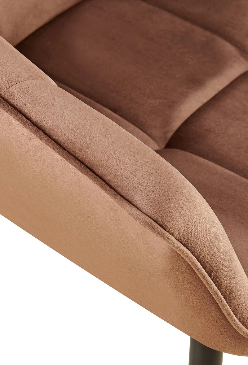 Chaise avec accoudoirs en velours matelassé marron structure métallique noir confort premium 10_0007672