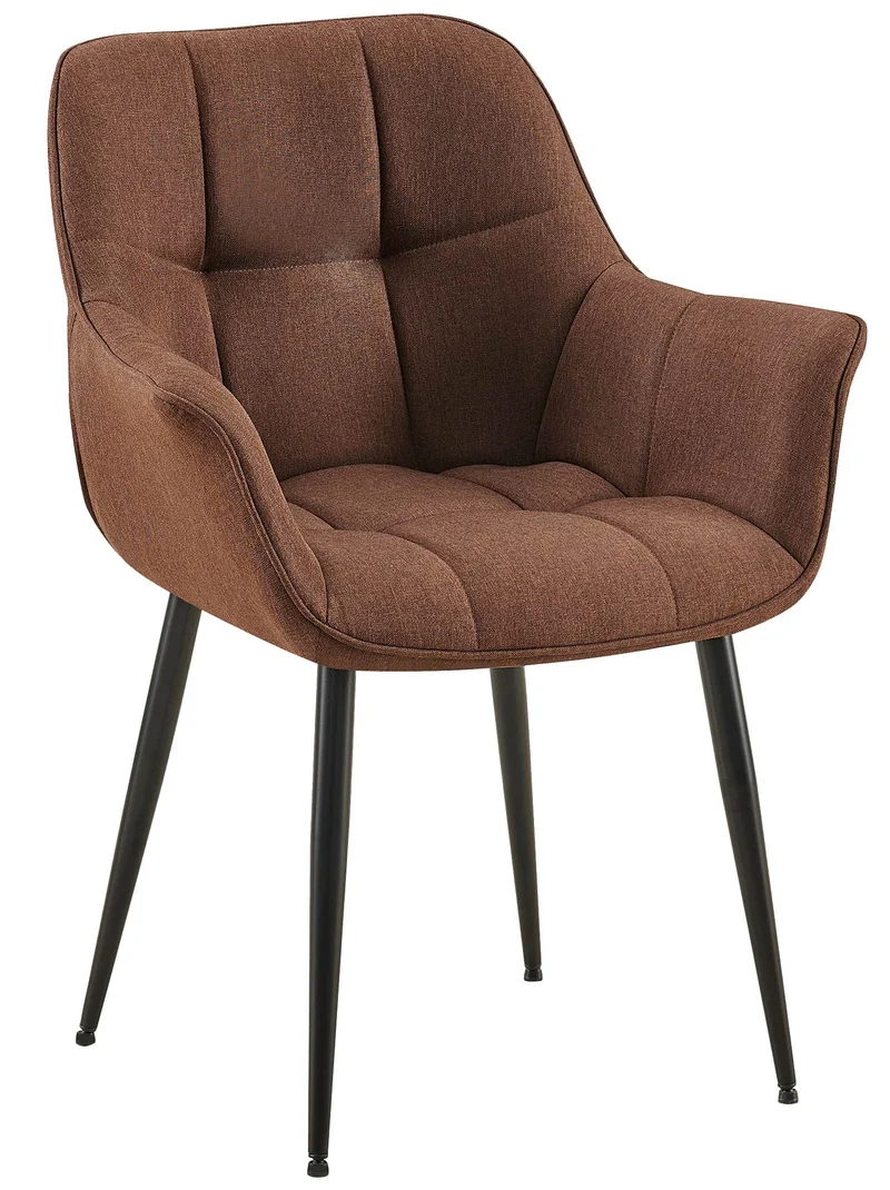 Chaise avec accoudoirs en tissu matelassé marron structure métallique noir confort premium 10_0007590