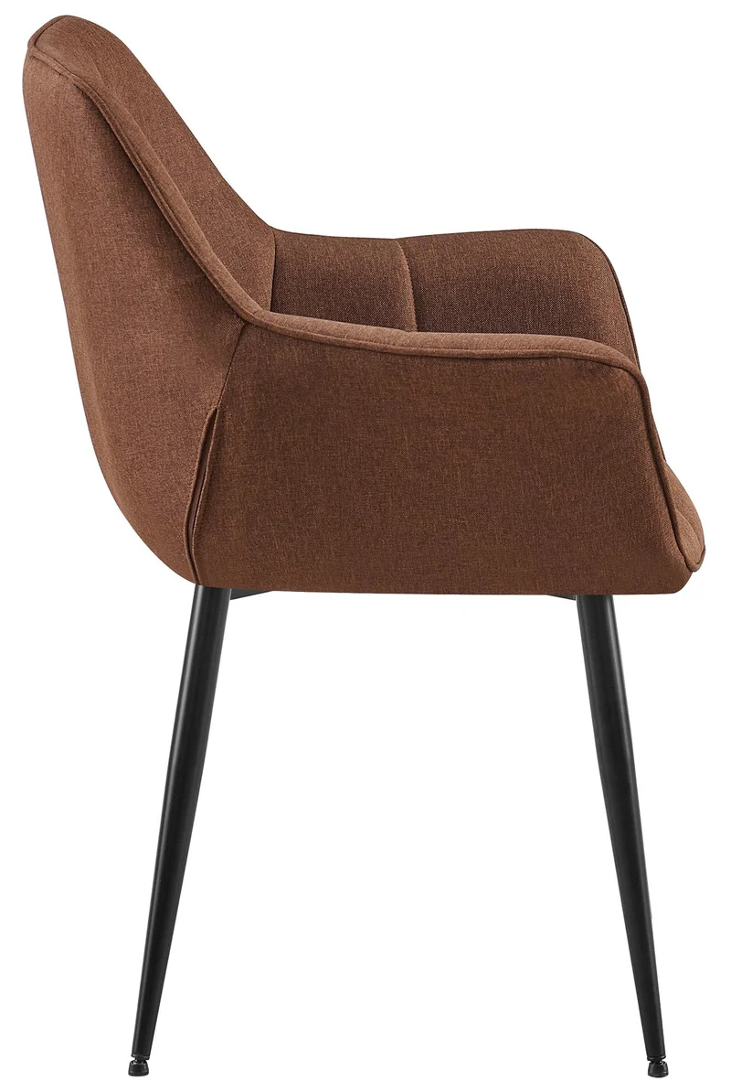 Chaise avec accoudoirs en tissu matelassé marron structure métallique noir confort premium 10_0007590
