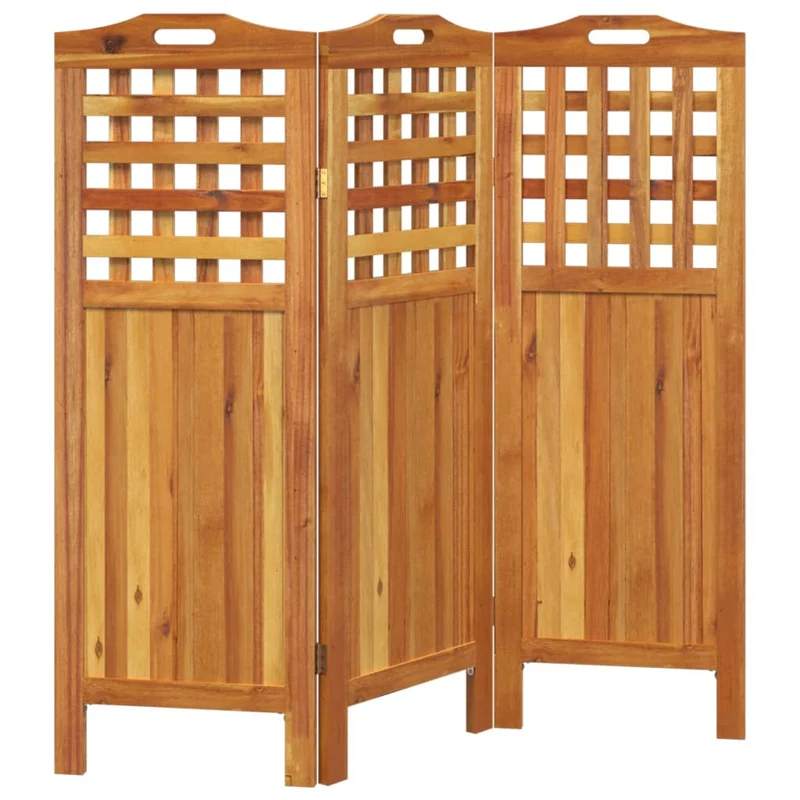 Paravent séparateur de pièce cloison 3 panneaux hauteur 115 cm 121,5 x 2 x 115 cm bois d'acacia marron DEC030717