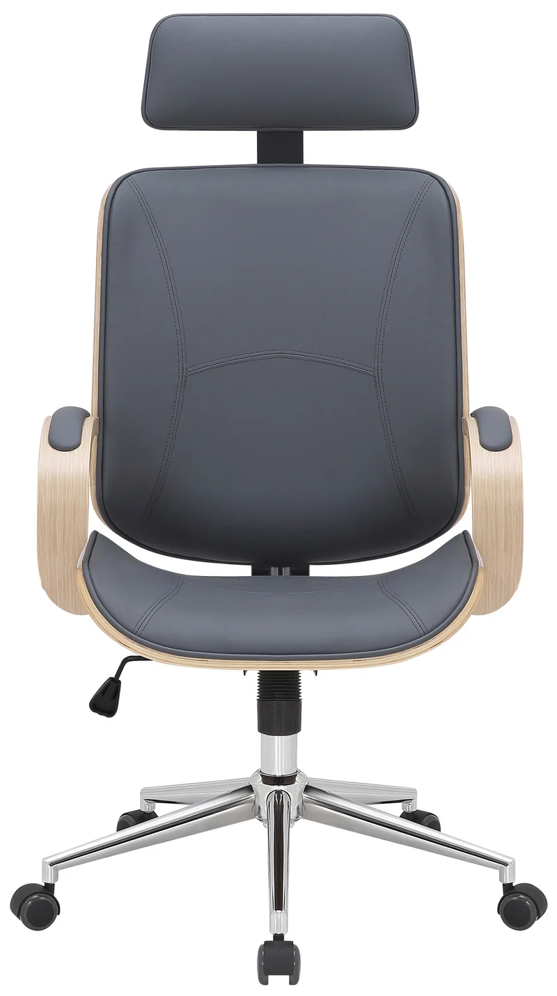 Fauteuil de bureau rétro-chic – Confort et style intemporel assise en PVC gris cadre en métal et bois couleur bois 10_0006980