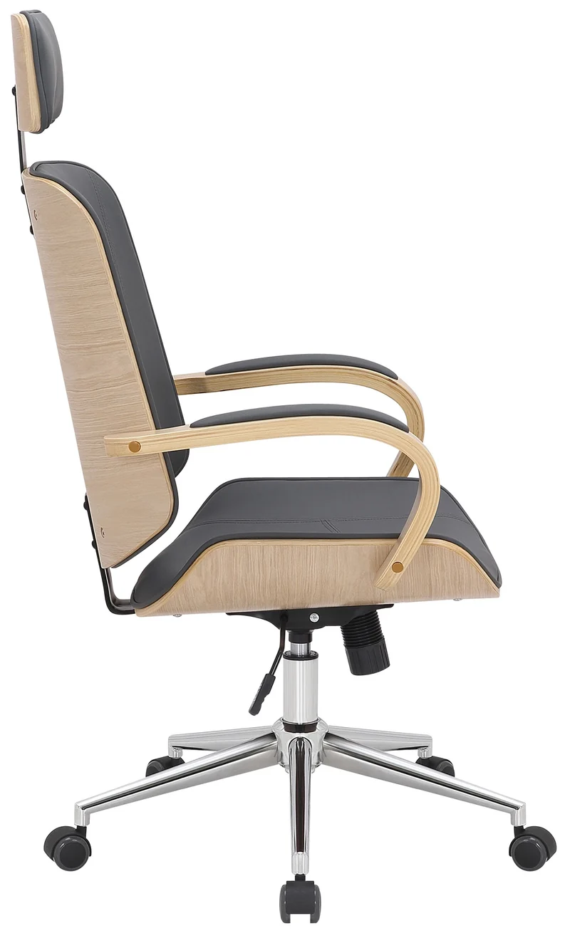 Fauteuil de bureau rétro-chic – Confort et style intemporel assise en PVC gris cadre en métal et bois couleur bois 10_0006980