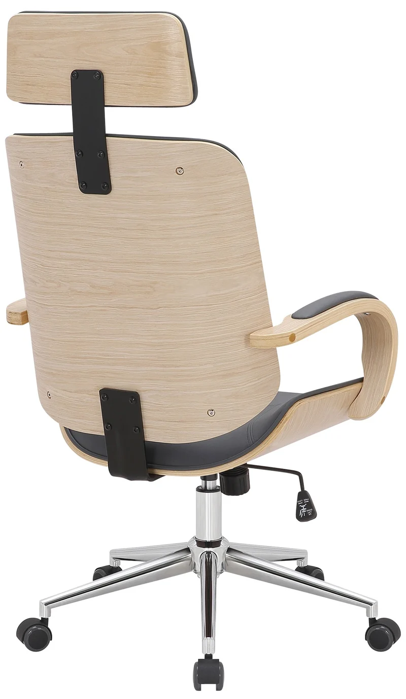 Fauteuil de bureau rétro-chic – Confort et style intemporel assise en PVC gris cadre en métal et bois couleur bois 10_0006980