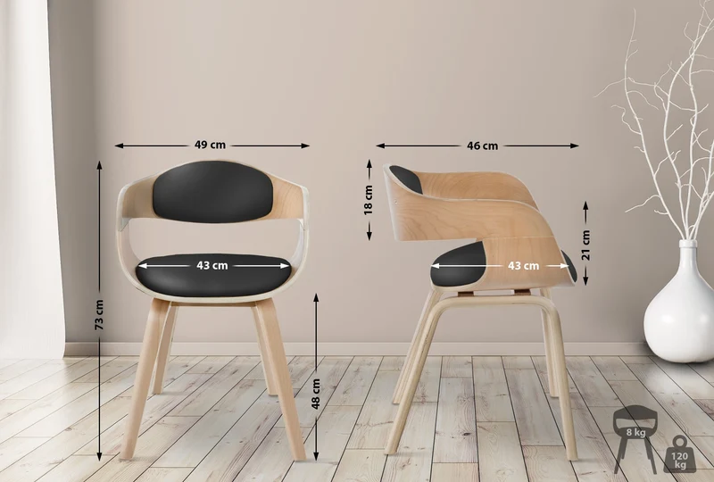 Chaise de salle à manger design scandinave en PVC noir et structure en bois clair 10_0001911