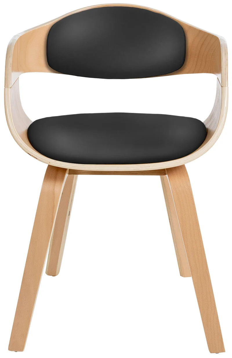 Lot de 2 chaises de salle à manger bureau design retro en PVC noir structure en bois clair 10_0001715