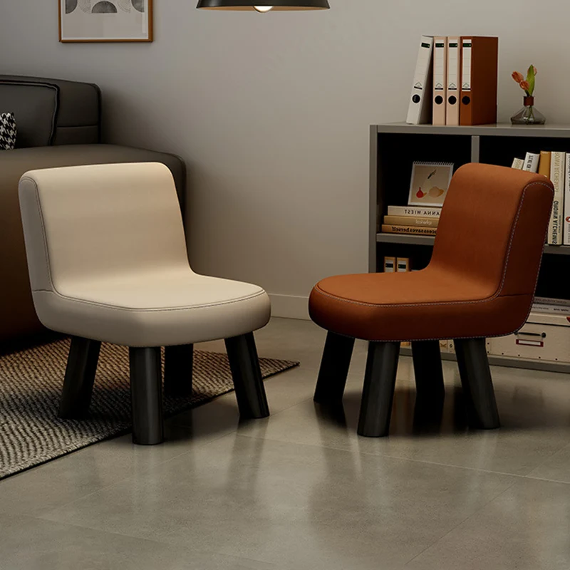 Contemporary Scandinavian Square High-Quality Faux Leather Pine Wood Backrest Kids Low Stool For Living Room