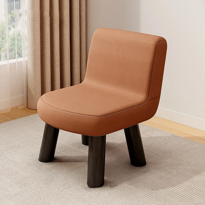 Contemporary Scandinavian Square High-Quality Faux Leather Pine Wood Backrest Kids Low Stool For Living Room