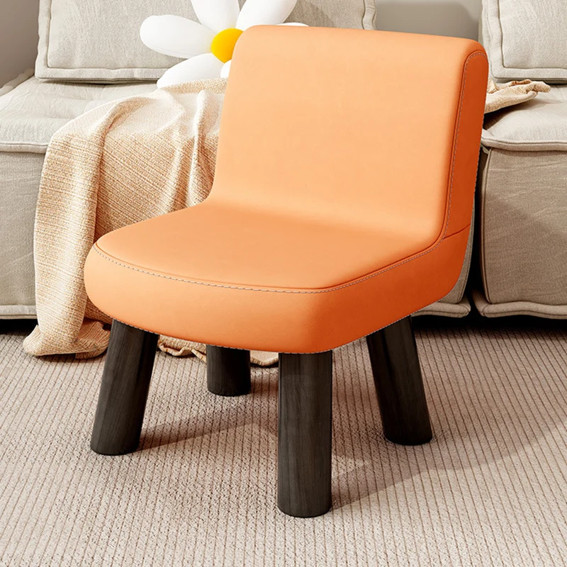Contemporary Scandinavian Square High-Quality Faux Leather Pine Wood Backrest Kids Low Stool For Living Room