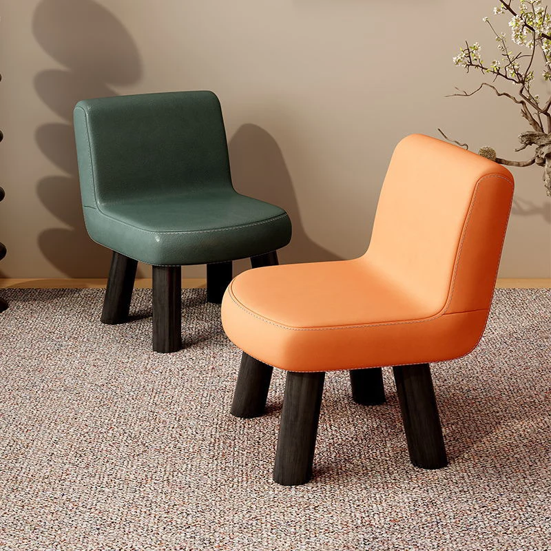Contemporary Scandinavian Square High-Quality Faux Leather Pine Wood Backrest Kids Low Stool For Living Room
