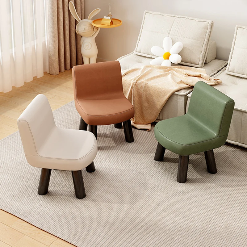 Contemporary Scandinavian Square High-Quality Faux Leather Pine Wood Backrest Kids Low Stool For Living Room