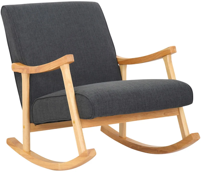Fauteuil à bascule en tissu gris foncé design scandinave moderne pieds en bois FAB10088