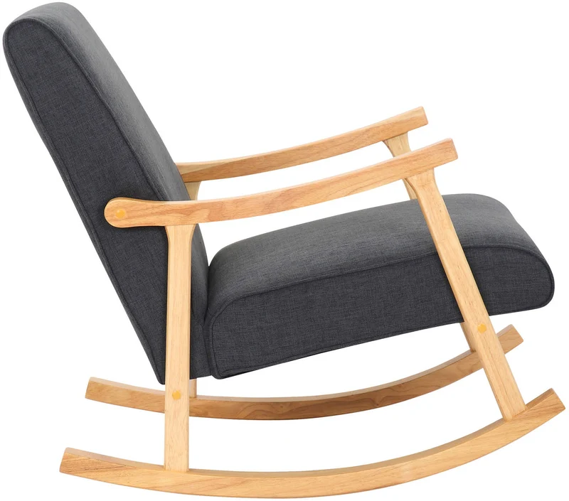 Fauteuil à bascule en tissu gris foncé design scandinave moderne pieds en bois FAB10088