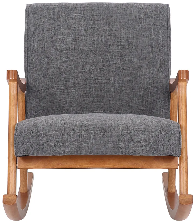 Fauteuil à bascule style rocking chair en tissu gris clair et pied en bois FAB10065