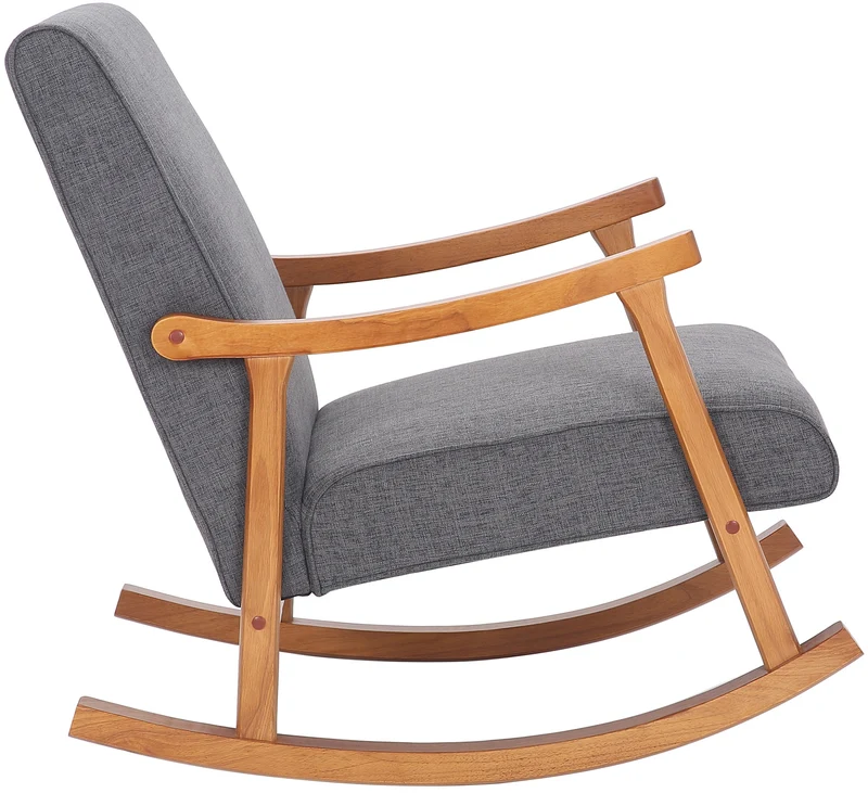 Fauteuil à bascule style rocking chair en tissu gris clair et pied en bois FAB10065