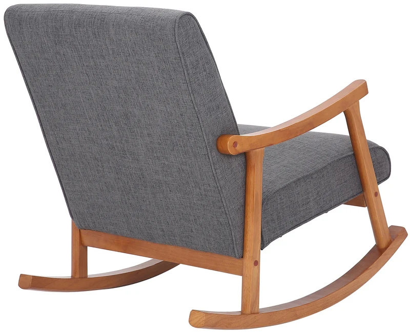 Fauteuil à bascule style rocking chair en tissu gris clair et pied en bois FAB10065