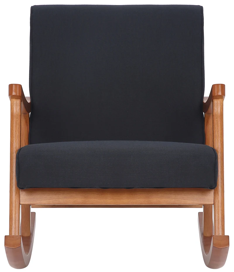 Fauteuil à bascule style rocking chair en tissu noir et pied en bois FAB10069