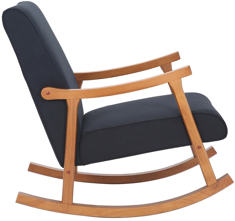 Fauteuil à bascule style rocking chair en tissu noir et pied en bois FAB10069
