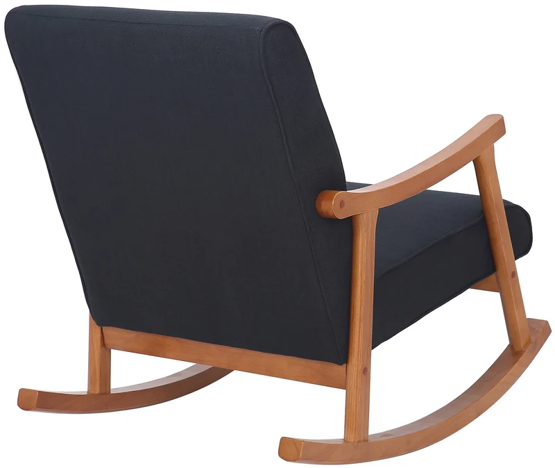 Fauteuil à bascule style rocking chair en tissu noir et pied en bois FAB10069