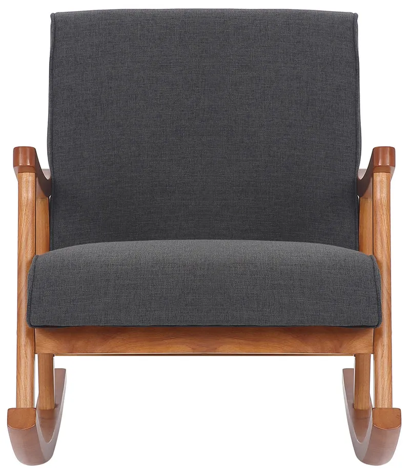 Fauteuil à bascule style rocking chair en tissu gris foncé et pied en bois FAB10068