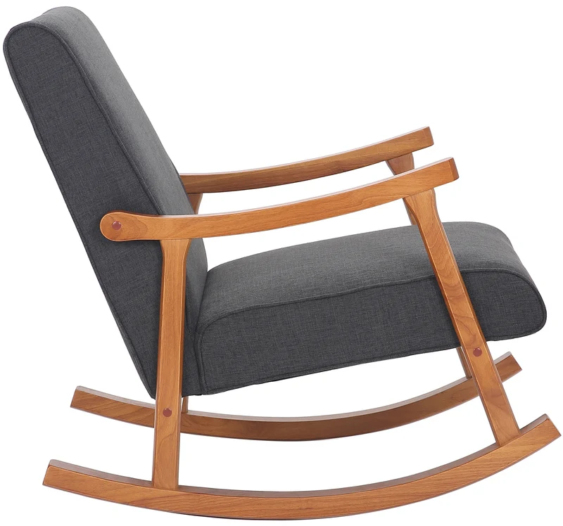 Fauteuil à bascule style rocking chair en tissu gris foncé et pied en bois FAB10068
