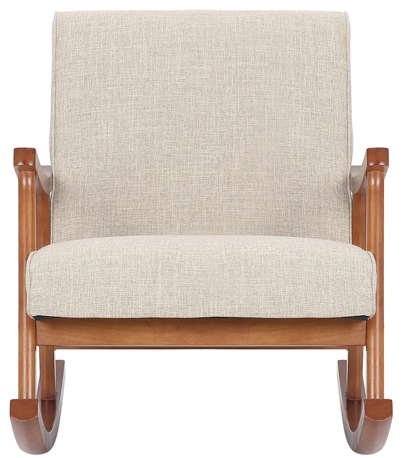 Fauteuil à bascule style rocking chair en tissu crème et pied en bois FAB10067