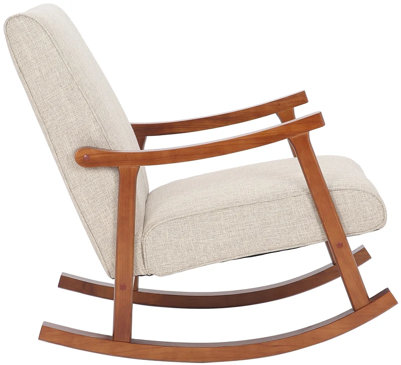 Fauteuil à bascule style rocking chair en tissu crème et pied en bois FAB10067